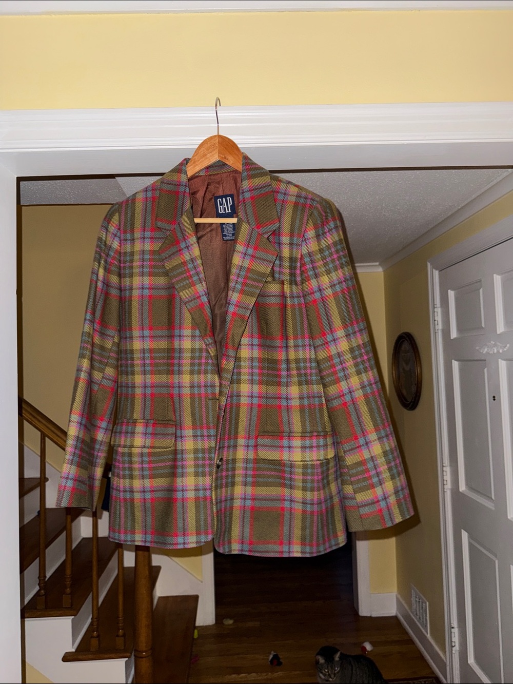 GAP Olive Plaid Blazer with Pink & Red Windowpane